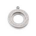 Silver round photo locket pendant with sparkling zircon border and metallic finish - Steel Color Single Ring Round Style (KLJ4072-Z)