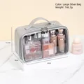 Silver clear PVC cosmetic bag with top handle and spacious interior for makeup storage - Silver Handbag Large