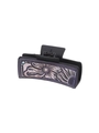 Western style black hair claw clip with purple embossed floral pattern and leather texture - Black Purple Floral Embossing (90070)