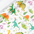 Cartoon dinosaur gift wrapping paper with tropical leaves on high-quality white paper - White Dinosaur / 0.43*3m
