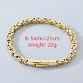 Golden 5mm stainless steel Byzantine chain bracelet with a secure plug-in clasp - Width 5mm / Length 21cm / Gold Style (KB210949-Z)