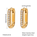 Detail showing dimensions of gold stainless steel U-shaped earrings with crystals - Gold U-shaped White Zirconia Style (YYE025119-W)