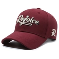 Classic dark red cotton baseball cap with white Rejoice 3D embroidery and curved brim - Adjustable / Burgundy