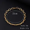 Bracelet chaîne élégant en acier titane plaqué or 18K, largeur 7mm et longueur 21cm - Bracelet en forme d'oeuf doré de 7 mm