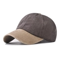 Classic washed cotton baseball cap in charcoal grey with khaki brim and stitched details - Adjustable / Beige Front Coffee Back