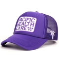 Retro purple trucker hat with Pacific Health Care embroidery and breathable mesh back panel - Purple