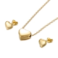 Polished 14k gold-plated stainless steel heart pendant necklace and stud earrings set - Gold (KS191043-HR)