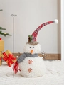 45cm Christmas snowman figurine with red plaid hat and soft white fleece texture - Small Snowman with Tall Christmas Hat