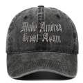 Casquette vintage gris anthracite avec broderie gothique et style délavé rétro unique - Noir