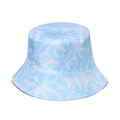 Light blue bucket hat with white palm tree print for summer sun protection - M (56-58cm) / Blue