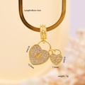 Golden heart lock necklace for women with white cubic zirconia pavé and 45cm chain - Double Heart Lock Style (043)