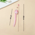 Pink and white striped tassel cat wand toy with bell and wooden handle, 40cm length - Pink Long Tail Mouse Wood Rod