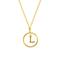 Gold plated stainless steel necklace with sparkling rhinestone letter L pendant - Letter L (S-N051-L)