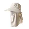 Beige wide brim sun hat with face shield and neck protection for outdoor UV defense - 360 Full Coverage Sun Protection / Beige