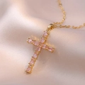 Cross Zirconia Necklace (X2563) / Pink