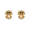 Golden raccoon stud earrings with black and clear micro-pave cubic zirconia stones - Raccoon Stud Earrings / Gold