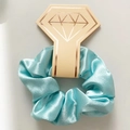 Light blue satin scrunchie with elegant silk gloss on beige decorative display card - With Diamond Card / Lake Blue