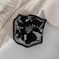 Detailed shot of black and white floral scrunchie with sheer mesh edges on white background - Scrunchie / 3# Black Scrunchie