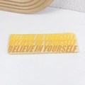 Beige knitted yoga headband with Believe In Yourself text embroidery detail - Yellow