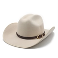 Détail du chapeau de cowboy en feutre beige avec bande tressée et boucle dorée - M(56-58cm) / Beige