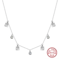 S925 sterling silver necklace featuring irregular square charms and sparkling cubic zirconia - BQN04-Square Round Mix / Silver