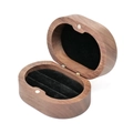 Oval dark walnut wood double ring storage box with black velvet lining and magnetic closure - Black Walnut Black Interior
