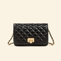 Classic black quilted crossbody bag with golden chain strap and square metal lock - Black