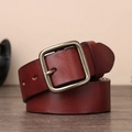 Retro reddish-brown genuine leather belt for men with vintage bronze needle buckle - Burgundy