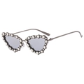 Occhiali da sole cat-eye di lusso con montatura a cuore con cristalli e lenti grigie - Montatura Canna di Fucile Lenti a Specchio Argento