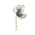 Elegant gold butterfly brooch with purple gradient wings and sparkling crystal droplets - Purple Pendant Butterfly