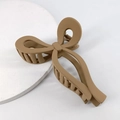Matte khaki bow hair claw clip with large teeth for styling on a white display stone - Matte Khaki