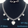 Silver stainless steel curb chain necklace with five polished heart charms in 45cm length - Steel Color (KN287537-Z)