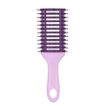 Detail view of pink and purple vented hairbrush with ergonomic handle and hanging hole - Dual-tone Purple