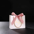 Pink gift bag with silk bow and golden 'Thank you' text for wedding favors - 14x6x12cm / White Bag + Dusty Rose Ribbon