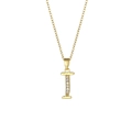 18K gold plated letter I pendant necklace with sparkling cubic zirconia on cross chain - Letter I