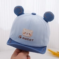 Detail of sweet bear embroidery and 3D ears on a blue cotton baby baseball cap - 48cm(6-24 Months) / Sweet Bear Blue