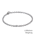 Macro detail of silver O-chain bracelet showing 200x3mm polished stainless steel links - 3mm Rolo Chain Style (KB126640-Z)