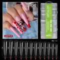 Size chart for XXXL extra long clear full cover soft gel nail tips in 12 sizes with measurements - Clear - Extra Long Ballet - H104-2