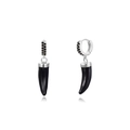 Elegant 24K silver plated hoop earrings with black zircon and horn-shaped pendants - 24K / Silver-Black Chili (JQH0067-SS-3)