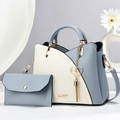 Set borsa a mano bicolore grigio-blu e beige in pelle PU con ciondolo a cuore oro - Blu e Bianco