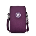 Deep purple nylon mini crossbody phone bag with multi-layer zippers and adjustable strap - Fuschia