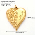 Golden stainless steel heart pendant with wing texture and footprint engraving details - Gold Tone Heart Wings (G10)