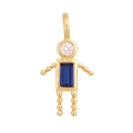 Macro d'un pendentif robot en laiton plaqué or 18K avec zircone bleue et pierre blanche - Garçon - Sept (Bleu)