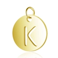 Pendentif rond minimaliste en acier inoxydable doré avec lettre K évidée polie - Or Lettre Creuse K (T514G-K)