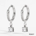 Elegant silver stainless steel hoop earrings with round cubic zirconia drop pendant - Square Pendant (PD3077) / Silver