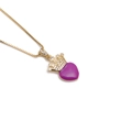 Collier couronne plaqué or avec gemme cœur violette et petits détails en cristal - Or Cœur Violet