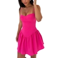 Detail showing hot pink ruffled hem and bustier waist design on the mini dress - S / Rose Red