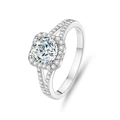 Classic S925 sterling silver solitaire ring with brilliant round moissanite in silver finish - Adjustable Open / Split Shank Halo Style (FDJZ-045)