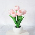 Pink LED tulip night light in white ceramic pot for home and bedroom decoration - 5 Heads-Pink-Plug-in Style