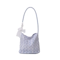 Lavender polka dot bucket bag with white lace bow detail for professional women - Blue With Silk Scarf